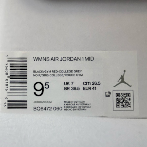 Women’s Nike Air Jordan 1 Mid Black College Grey - Size 9.5W/8M - Brand New - Picture 8 of 8